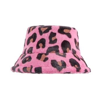 Леопардовая шапка с плосък покрив, есен-зима, рибарска шапка от изкуствена кожа заек, водене жив топлина, Модерна новост за момичета, дамска шапка-кофа