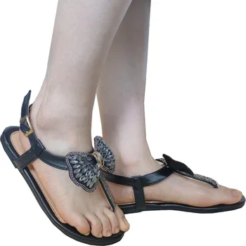 Летни обувки за жени 2023, дамски чехли на равна подметка с Т-образно каишка и възел на пеперуда, улични модерни ежедневни дамски чехли, дамски сандали
