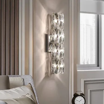 Луксозен кристал, с монтиран на стената лампа висок клас, малка странична лампа за дневна, спалня, дълга фон, вила, вътрешно осветление за дома