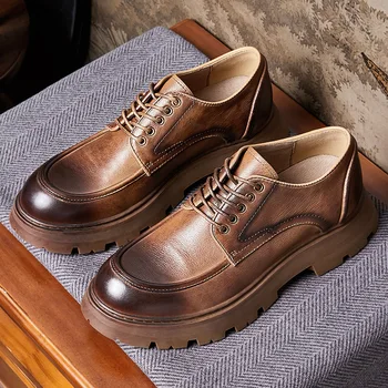 Луксозна марка обувки в британския ретро-стил, мъжки обувки от естествена телешка кожа с високо качество, разнообразни есенно-зимни модела обувки, мъжки обувки