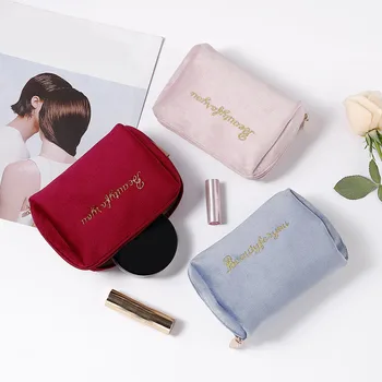 Меки кадифени козметични чанти от женски тъкани, необходими в козметиката, красиви червило, косметичка, пътни чанти за грим ръчно изработени