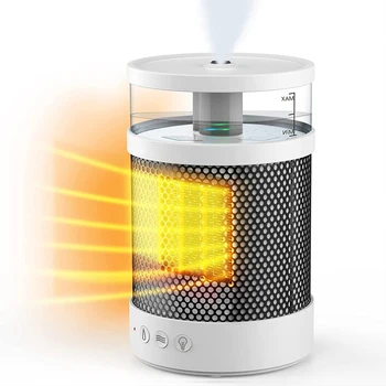 Мини-керамични вентилаторна печка 2 в 1, овлажнител на въздуха, преносими електрически нагревател е с два режима на отопление, защита от прегряване, преобръщане