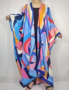 Многоцветное Кувейтское ново модно коприна на роклята-кимоно с отворена предна част, женски ежедневното богемное рокля Абайя, дълга жилетка, плувкиня, кафтан