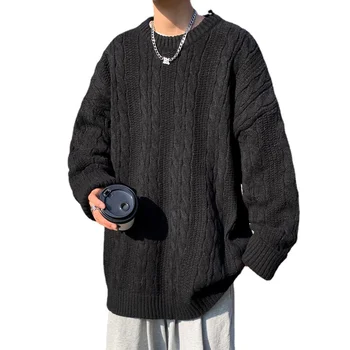 Моден зимни мъжки дебели обикновена палто с кръгло деколте, вълнени пуловери с дълъг ръкав, младежки модерен пуловер, възли пуловери