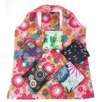 Модерен еко-торбички за пазаруване с цветен модел, за многократна употреба, сгъваема чанта за пазаруване, преносим чанта за пътуване, хранителни чанта на рамото, чанта за съхранение