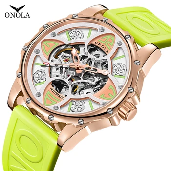 Модерен мъжки часовник ONOLA, висококачествени кухи напълно автоматични механични часовници, мъжки водоустойчив спортни ръчни часовници със силиконова лента