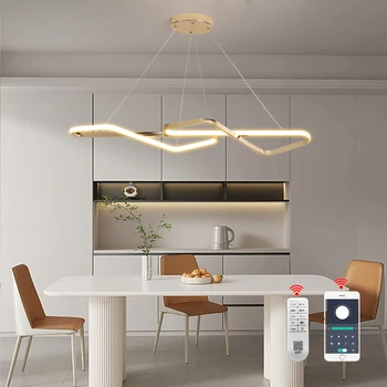 Модерна led полилей от злато / хром, висящи лампи, полилеи, трапезария, кухненски окачен лампа Алекса / APP / Remote