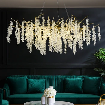 Модерна луксозна кристален полилей, лампа, led висящи полилеи, висящи осветителни тела за кухня, островен трапезария, хол