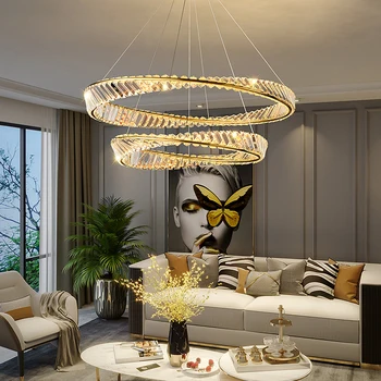Модерни и луксозни златни висящи осветителни тела от led кристални, полилеи за хол, трапезария, осветителни тела за спалнята, лампа