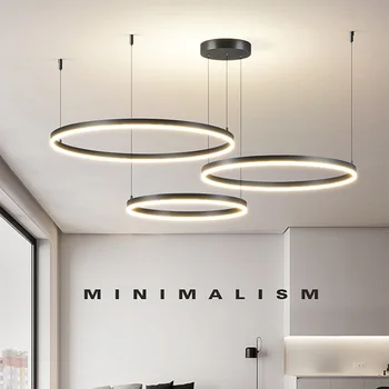 Модерните кръгли пръстени, led полилей, окачен тавана лампа за дневна, спалня, златен/черен/ кафе, окачена лампа