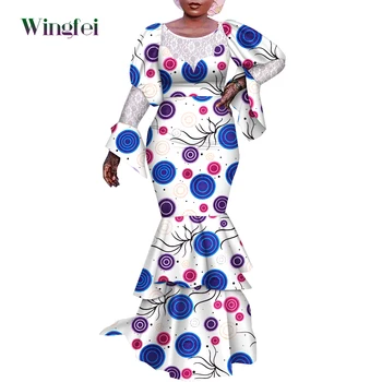 Модни дамски рокли в африканския стил, елегантна женствена рокля в стил дашики за партита, ламинирано дълга рокля макси с изгорени ръкави, WY9496