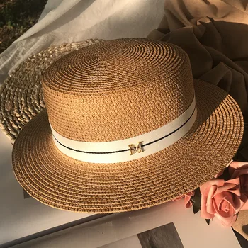 Модни летни шапки за жени 2022, сламена шапка с плоска периферия, плажна шапка, шапки, дамски слънчеви шапки, фетровая шапка, панама, женски пътни шапки