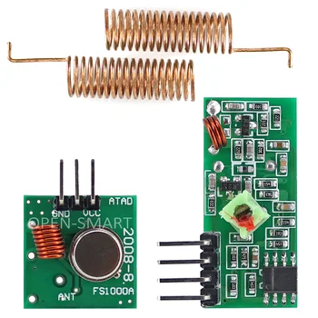 Модул на радиочестотния безжичен приемник 433 Mhz и комплект модул предавател 433 Mhz + 2 ЕЛЕМЕНТА Пружина антена RF 433 М Hz, съвместима с Arduino