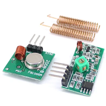 Модул на радиочестотния безжичен приемник 433 Mhz и комплект модул предавател 433 Mhz + 2 ЕЛЕМЕНТА Пружина антена RF 433 М Hz, съвместима с Arduino