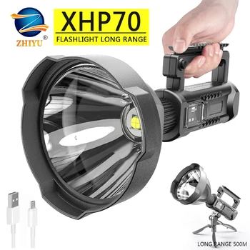 Мощен led фенерче, преносим фенер XHP70, USB-акумулаторна прожектор, водоустойчив прожектор с базата, фенер за риболов