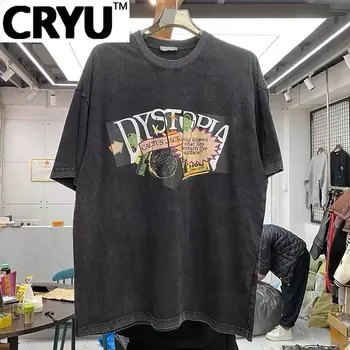Мъжка черна тениска CRYU в стил хип-хоп с къс ръкав
