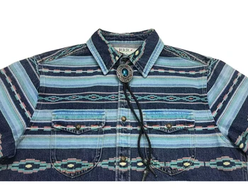 Мъжки 100% памучен деним риза В стил навахо С дълъг ръкав В американски стил УЕСТЪРН
