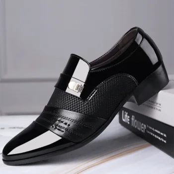 Мъжки Кожени Обувки, Черни Обувки за мъже, Обувки подметка, Луксозни Вечерни Офис Бизнес Лоферы Размер Плюс, Zapatos De Vestir Hombre