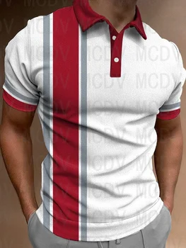 Мъжки проста ежедневна риза с къси ръкави Geometry Art 3D принтом, поло блузи с къс ръкав