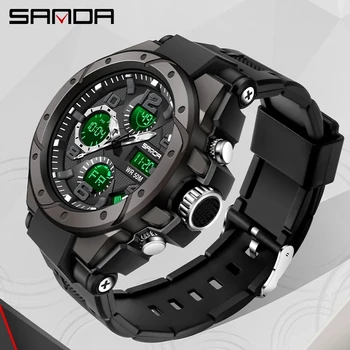 Мъжките спортни часовници на BIANA, аналогови цифрови led електронни кварцови ръчни часовници с двоен дисплей, водоустойчив военни часовници за гмуркане 6008