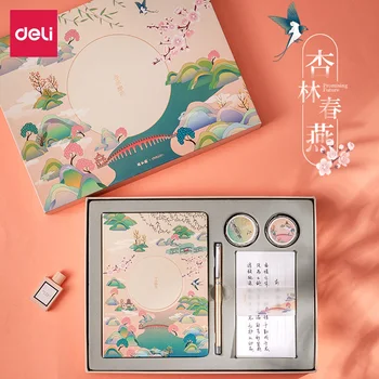 Набор от сметки Deli Summer Palace в китайски стил, дневник, креативна ръчно рисувани, ретро, малка прясна цветна страница, канцеларски материали за учениците