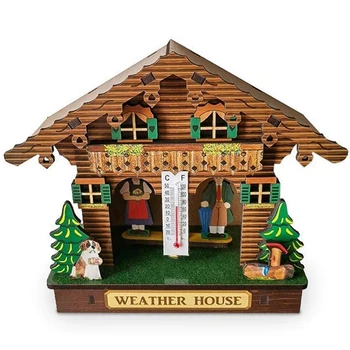 Най-ГОРНИЯ 2X изглаждат време малка къщичка на Горската изглаждат време къщичка с мъжки и женски дървена хижа, барометър, термометър и гигрометром