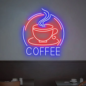 Неонова подсветка кафе за кафе на бара, интериорът на кръчмата, стенно изкуство, неонови надписи, индивидуален лого за бизнес, монтиране на украса, led неонова светлина