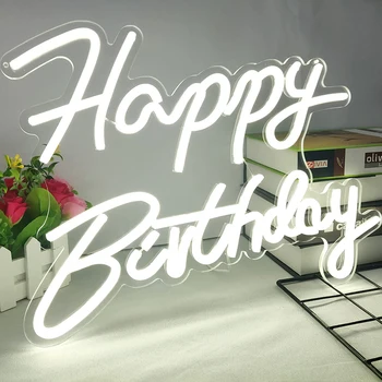 Неонова реклама с Happy Birthday по поръчка, неонова реклама Oh Baby, украса за парти по случай рожден ден, подарък за рожден ден, празничен подарък за празник на детето