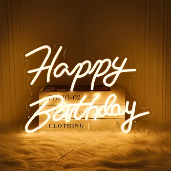 Неонова реклама с Happy Birthday по поръчка, неонова реклама Oh Baby, украса за парти по случай рожден ден, подарък за рожден ден, празничен подарък за празник на детето