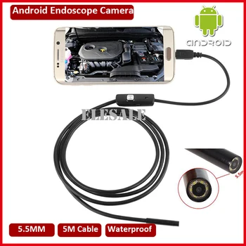 Нов кабел 5.5 mm 5 м Водоустойчив модул на камерата на ендоскоп 6LED OTG USB Android Borescope Инспектиращата камера за КОМПЮТЪР с Windows