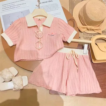 Нова летни дрехи за момичета от 2 до 8 години Елегантни детски комплекти 2023 на Горно облекло за деца на Летни дрехи за деца Лятна разпродажба