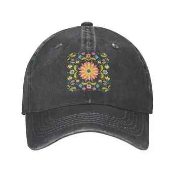 Нова мексиканска бейзболна шапка с цветя модел Otomi, градинска мъжки дамски бейзболна шапка с регулируема народната цветен текстура, шапка за татко, пролет