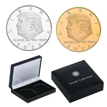 Новата колекция на възпоменателни монети на президента на Америка Тръмп 2024 г., занаяти, икона в американския стил, украса за дома, сувенири, монети, подарък