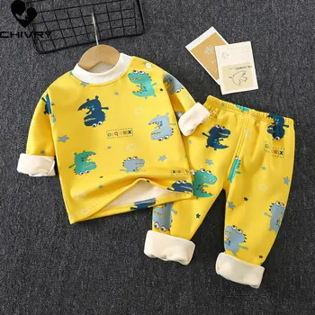 Нови детски пижамные комплекти за момчета и момичета, с кръгло деколте и анимационни принтом, топли тениски, блузи с штанами, есенно-зимни дрехи за сън