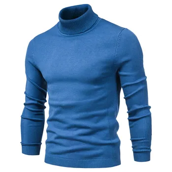 Нови качествени зимни мъжки пуловери, ежедневни дебели пуловери с високо воротом, обикновена топли плътно прилепнали пуловери с високо воротом, пуловери за мъже