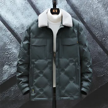 Ново записване, зимни якета на 90% бял утином топола, мъжко яке с кожа яка, Ежедневното топло палто, яке в бяло утином топола, размер M-4XL