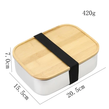 Обяд-Кутия от Неръждаема Стомана с Дървена Капак на Преносим Bento Box Къмпинг Кухня, Посуда и прибори За Пикник На Открито Контейнер За Съхранение на храна