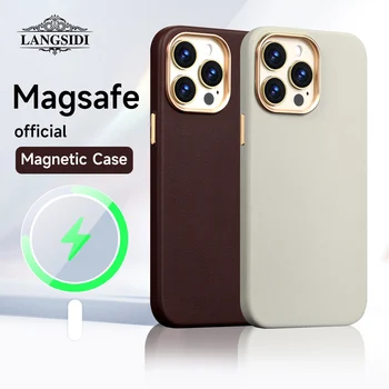 Оригинален Кожен калъф Magsafe за iPhone 13 14 Pro Max с Безжична Зареждане, Магнитна Капачка с Предпазно Фолио от Закалено Стъкло
