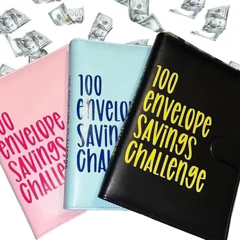 Подвързия за пликове от PVC 100 с пари в брой, кожена книга за икономии, пликове формат А5, листове за икономии, любители