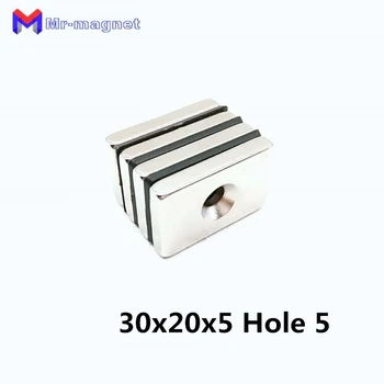 Постоянен Магнит 50шт 30x20x5 мм Блок Потайных Магнити Отвор 5 мм Супер Силен Редкоземельный Неодимовый Магнит неодимовое дупка