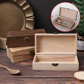 Правоъгълна дървена кутия за съхранение на Ретро дървена кутия мида Дървена подарък кутия мида ръчно изработени Дървени подарък кутия