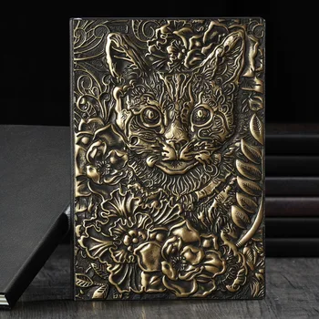 Прекрасна котка бележник в 3D тисненой кожена корицата, дневник, Ретро планер формат А5, Училище, офис, творчески подарък бележка книги