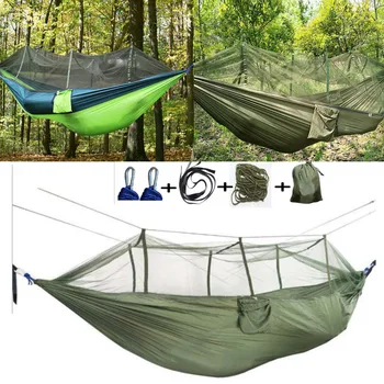 Преносим походный хамак за пътуване на открито с комарите мрежа от високо парашютной тъкан, подвесная легло, инструмент за лов, люлка за сън