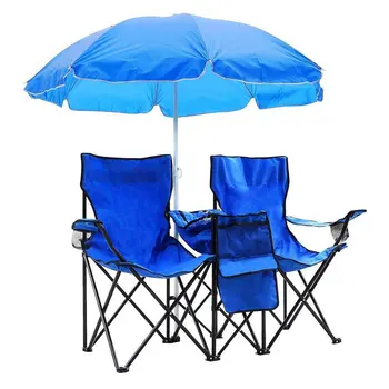 Преносим уличен 2-местен сгъваем стол на открито с подвижна чадър от слънцето Синьо Склад в САЩ