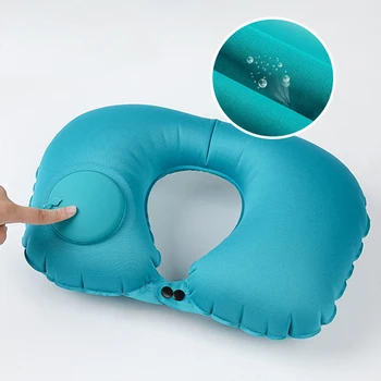 Преносима надуваема възглавница за шията, за пътуване, сгъваема компресиране U-образна възглавница, въздушна възглавница за почивка в самолет