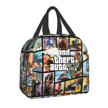 Приключенска игра Grand Theft Auto Чанта за обяд Мъжки дамски чанти-хладилник с топло изолация, обяд-бокс за съхранение на студентска училищната храна, чанта за пикник