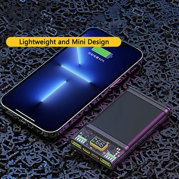 Прозрачен захранване 20000 ма с кабел PD USB Type C 22,5 W за Бързо зареждане на iPhone 13 Huawei Samsung Xiaomi Mini Powerbank
