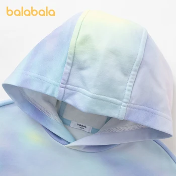 Пуловер за момичета Balabala за деца 2023, пролетта топ с качулка и дълъг ръкав, спокоен мръсен пуловер
