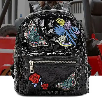 Раница с бродерия с пайети, женски модерен раница за пътуване, новата училищна чанта с заплатками във формата на рози и пеперуди, Mochilas