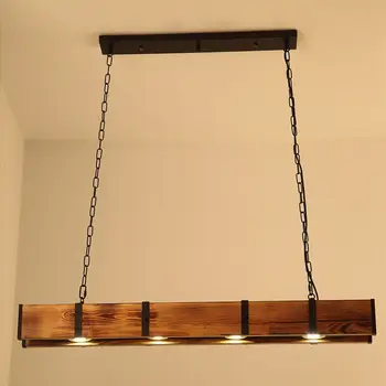 Реколта дървена полилей, по-голямата линейна лампа за кухня, островен хол, окачена лампа в стил ретро, за домашен декор